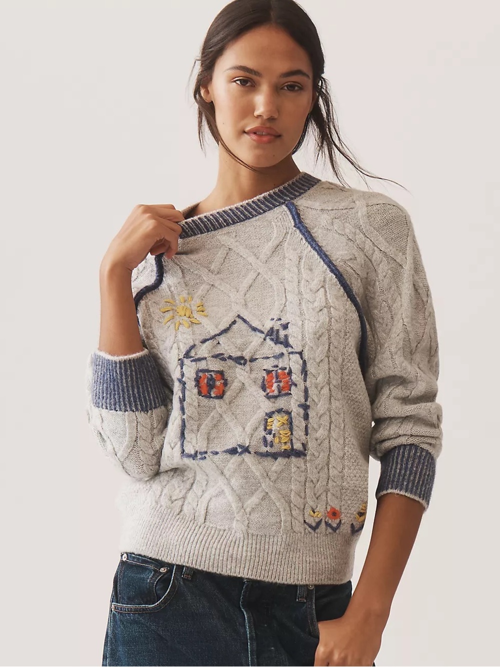 Pilcro cable knit embroidered house sweater🔥Anthropologie• NWT